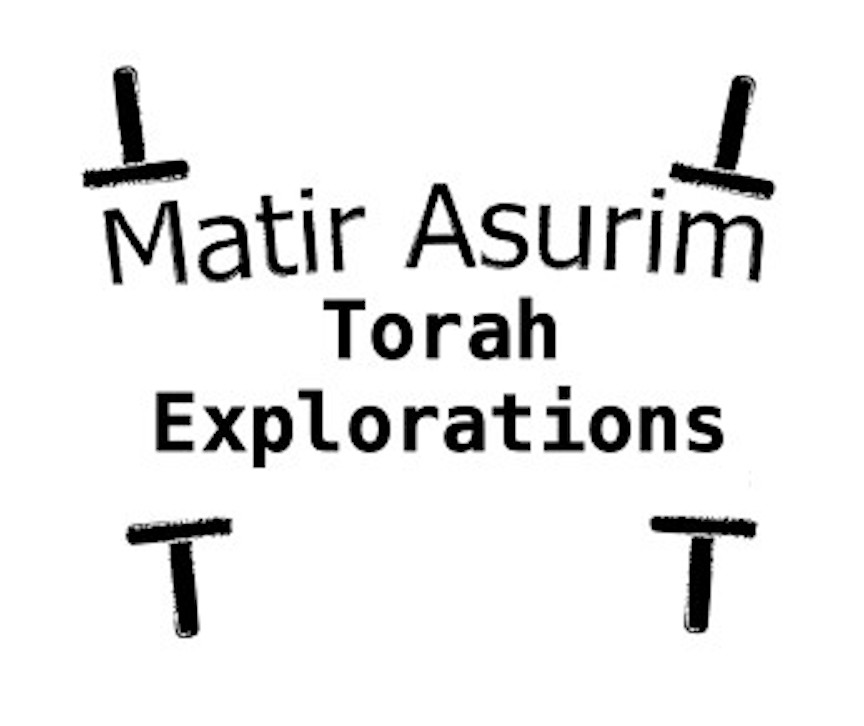 "Matir Asurim: Torah Explorations" across stylized Torah scroll
